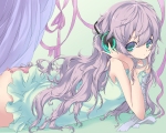 Konachan.com - 74861 dress green_eyes headphones panties purple_hair underwear