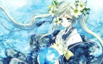 Konachan.com - 77124 blue_eyes flowers gray_hair long_hair twintails
