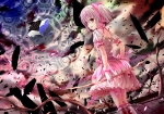 Konachan.com - 100868 bow dress kaname_madoka mahou_shoujo_madoka_magica pink_hair weapon yuuri_(asterisk)