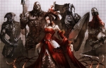 Konachan.com - 72348 armor black_hair dress gloves red_eyes sword weapon