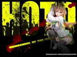 Konachan.com - 81919 blood highschool_of_the_dead miyamoto_rei red_eyes seifuku thighhighs weapon