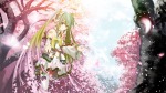 Konachan.com - 87003 cherry_blossoms green_eyes green_hair hatsune_miku headphones kouji petals spring thighhighs tree twintails vocaloid