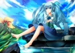 Konachan.com - 169048 barefoot blue_eyes blue_hair dress hatsune_miku oumi_hi twintails vocaloid water