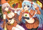 Konachan.com - 175112 2girls bell blue_hair breasts christmas cleavage hat long_hair navel pantyhose pink_hair ribbons santa_hat skirt thighhighs twintails vocaloid