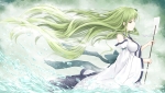 Konachan.com - 171007 cloudy.r green_eyes green_hair japanese_clothes kochiya_sanae long_hair miko touhou water