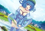 Konachan.com - 171279 blue_eyes blue_hair blush boots dress grass hat kawashiro_nitori lotty no_bra short_hair touhou twintails