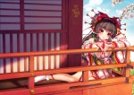 Konachan.com - 172804 brown_hair cherry_blossoms hakurei_reimu japanese_clothes red_eyes ribbons socks touhou youqiniang yukata