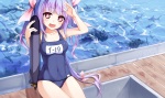 Konachan.com - 185381 blush i-19_(kancolle) kantai_collection purple_hair red_eyes school_swimsuit swimsuit yuri_shoutu